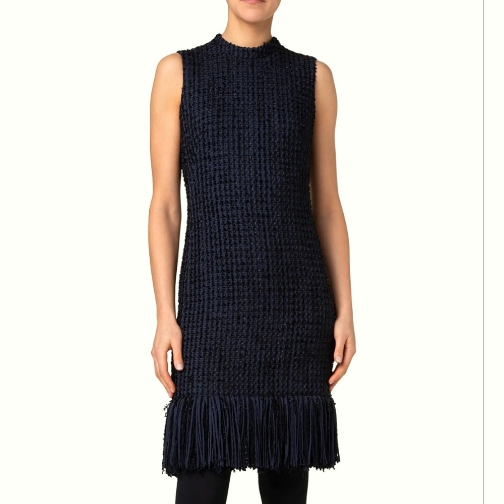 Akris Punto Fringe Trim Sheath Dress $1590 Black Size 10